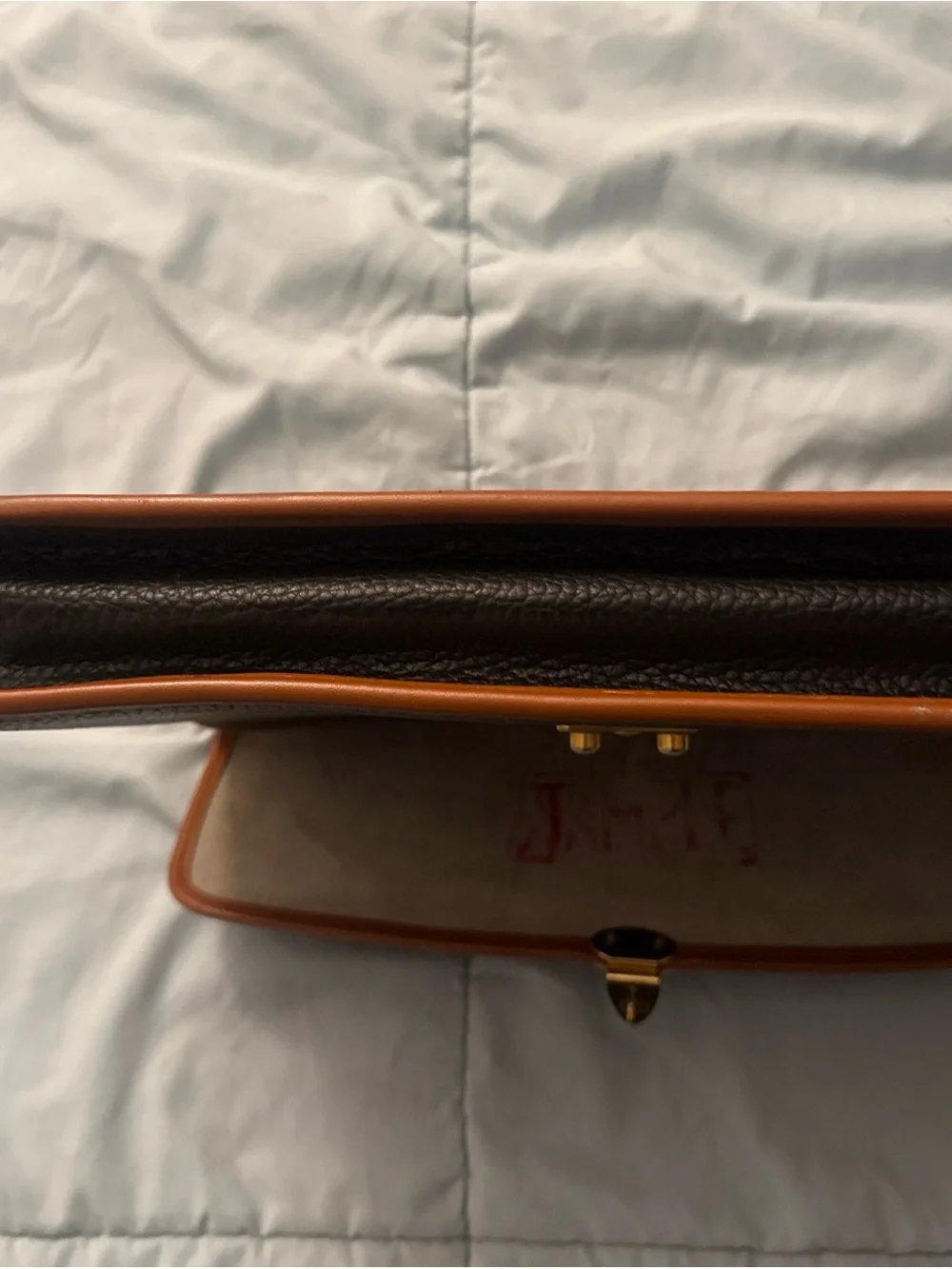 Vintage Dooney & Bourke Vintage Black AWL Leather Briefcase British Tan Trim
